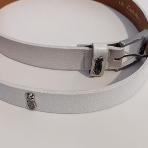 Canterbury White Real Leather Belt Decorated with Silver Metal Golf Clubs Large